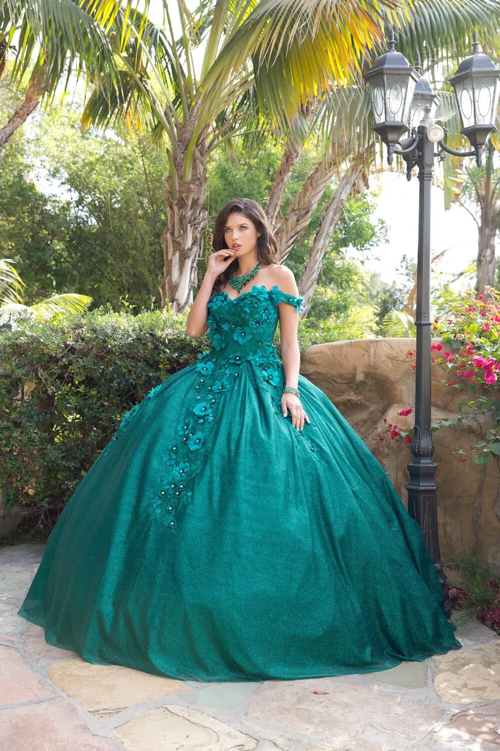 3D Floral Off Shoulder Ball Gown by Petite Adele PQ1002