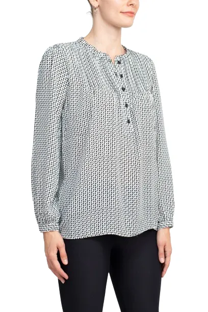 Adrianna Papell Crew Neck Long Sleeves Button Detail Woven Top