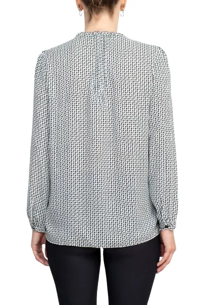 Adrianna Papell Crew Neck Long Sleeves Button Detail Woven Top