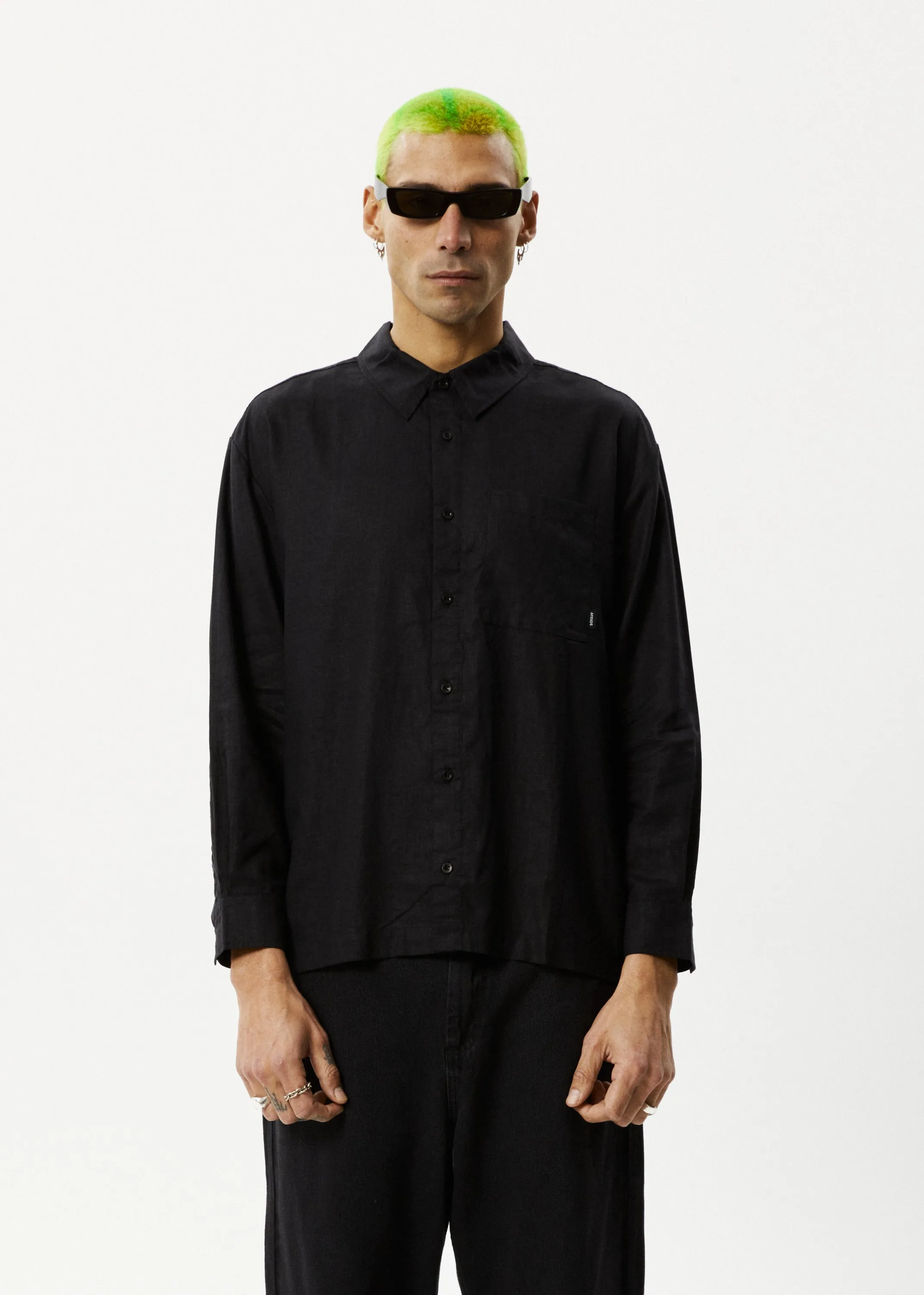 AFENDS Mens Everyday - Long Sleeve Shirt - Black