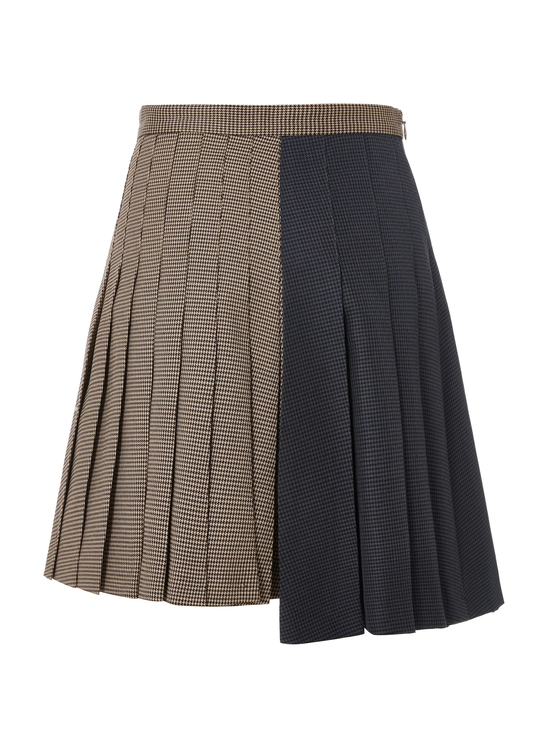 Asymmetric Houndstooth Pleated Skirt