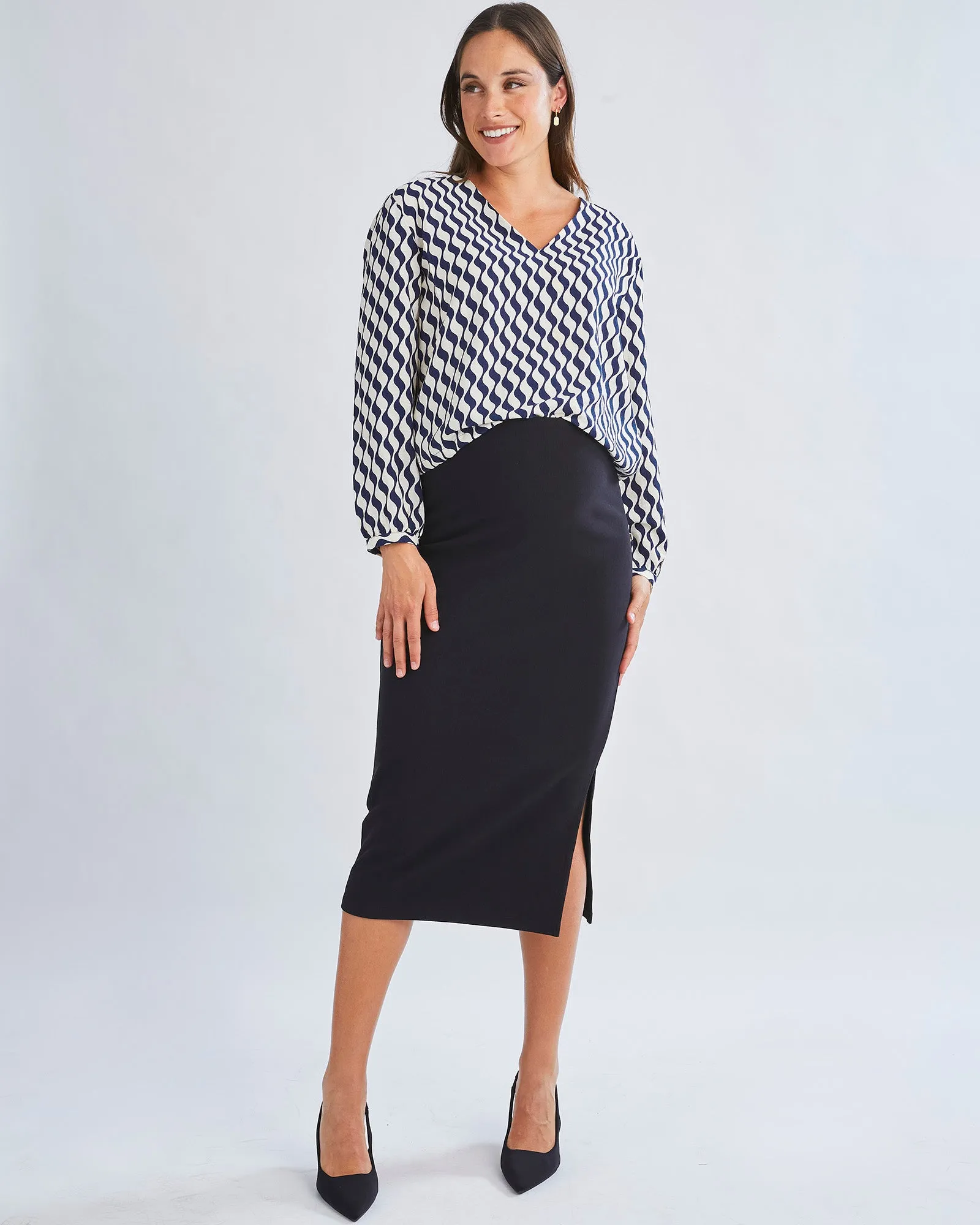 Athena Maternity Pencil Midi Skirt In Black