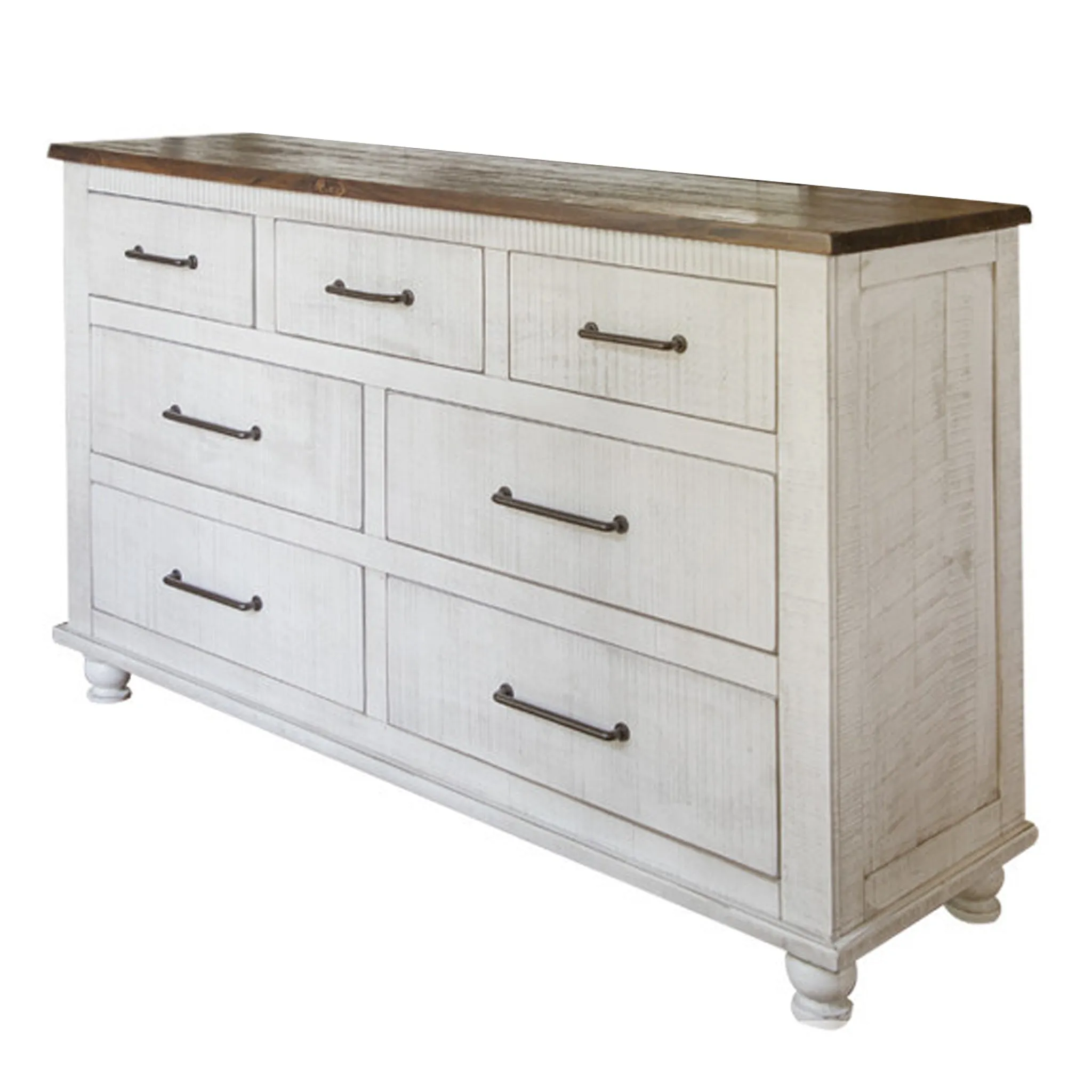 Avalon Rustic Farmhouse 7 Drawer Dresser - White