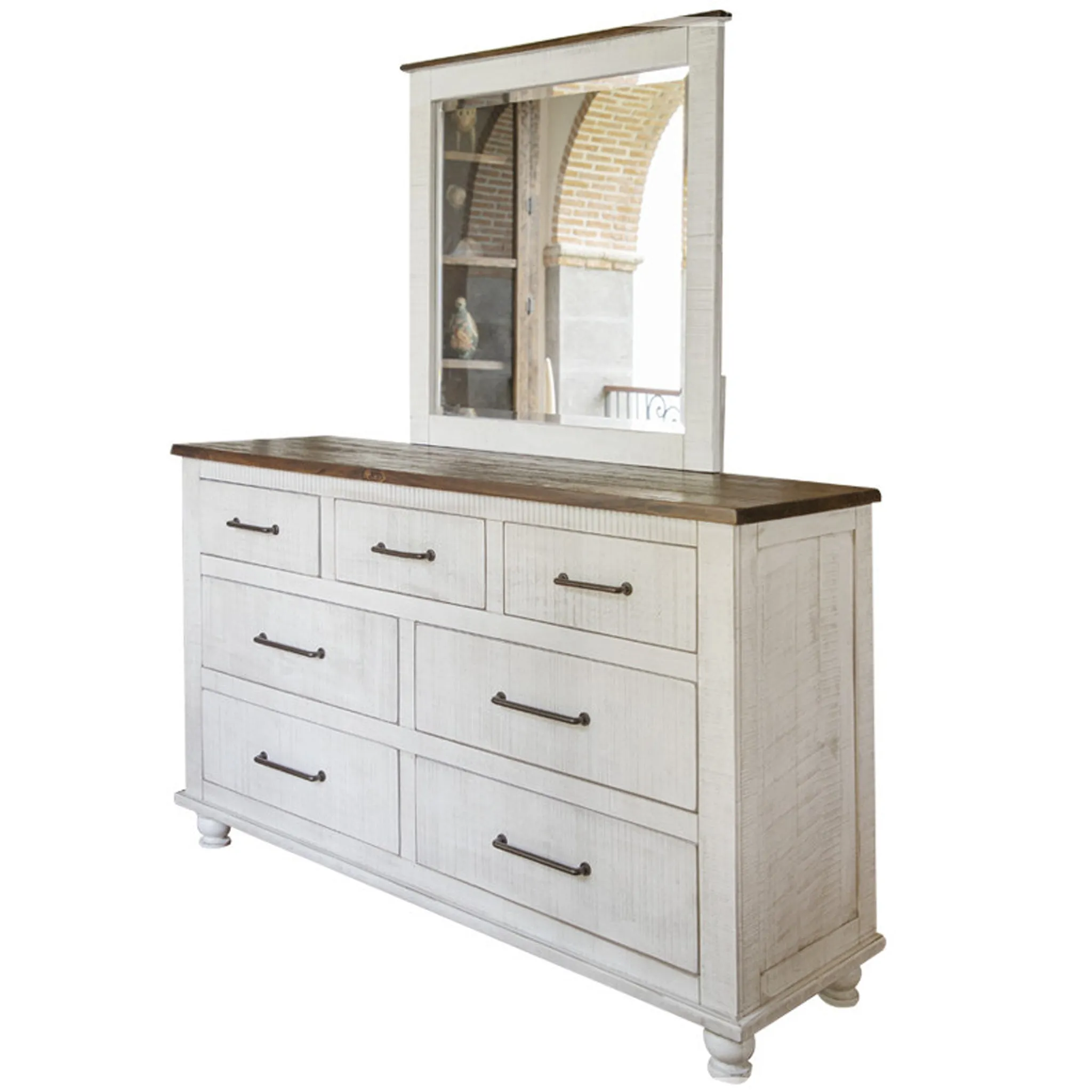 Avalon Rustic Farmhouse 7 Drawer Dresser - White