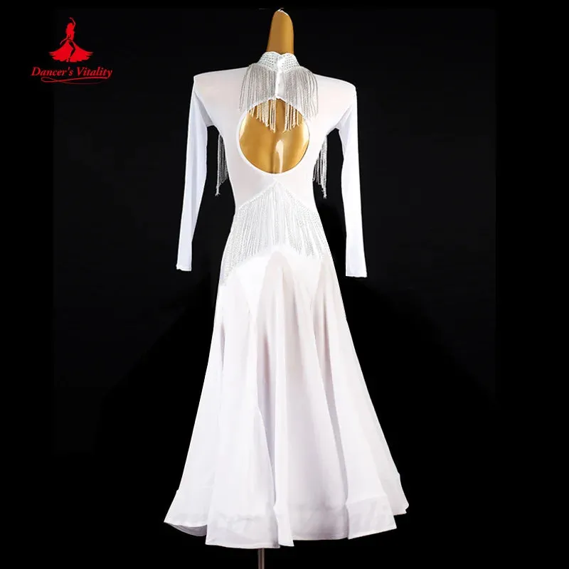 Ballroom Dance Competition Dresses Customsized Advanced Rhinestone Tassel Dress Women Waltz Professional Performance Costumes