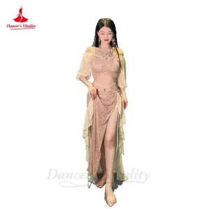 Belly Dance Costume Set for Women Short Sleeves Top split Long Skirt 2pcs Oriental Professional Set Belly Dancing Wear Outfit