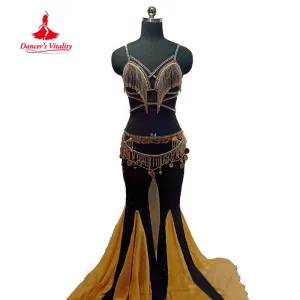 BellyDance Costume Women Customized Diamond Tassel Bra Sexy Tight Horn Pants 2pcs Belly Dance Professional Performance Costumes