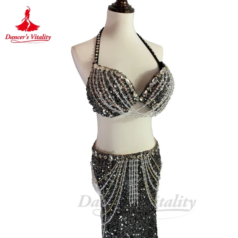 Bellydance Costumes Women's  Sets Diamonds Bra  Sexy Sequin Long Skirt Oriental Dance Professional Performance Clothing