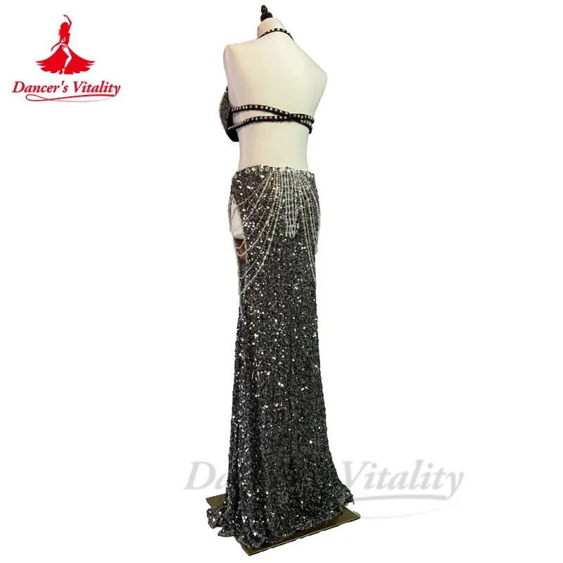 Bellydance Costumes Women's  Sets Diamonds Bra  Sexy Sequin Long Skirt Oriental Dance Professional Performance Clothing