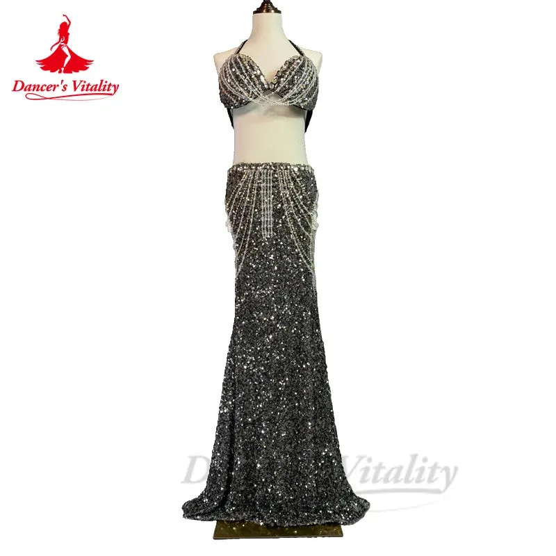 Bellydance Costumes Women's  Sets Diamonds Bra  Sexy Sequin Long Skirt Oriental Dance Professional Performance Clothing