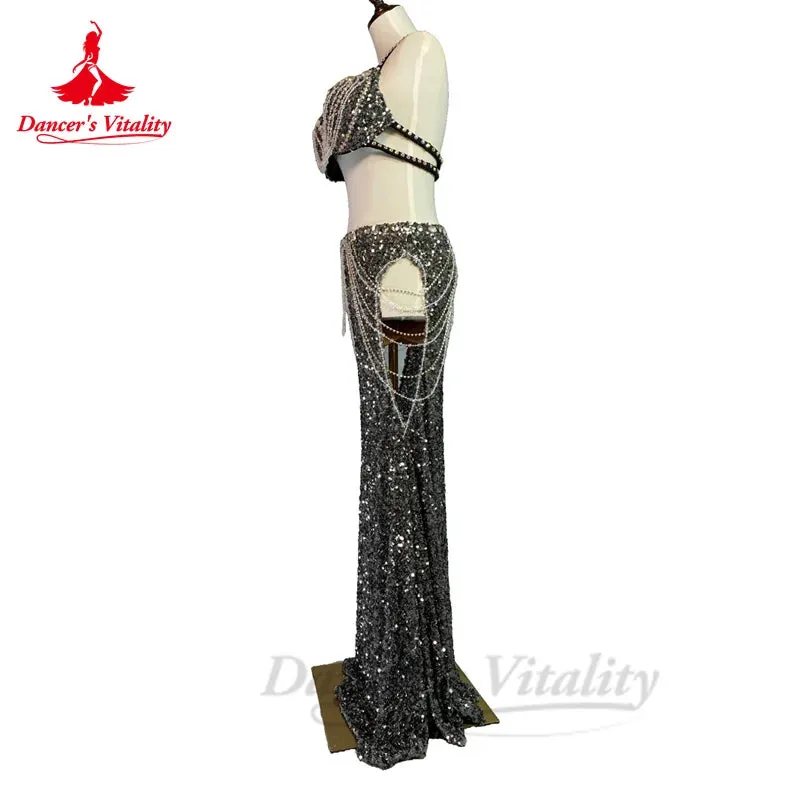 Bellydance Costumes Women's  Sets Diamonds Bra  Sexy Sequin Long Skirt Oriental Dance Professional Performance Clothing