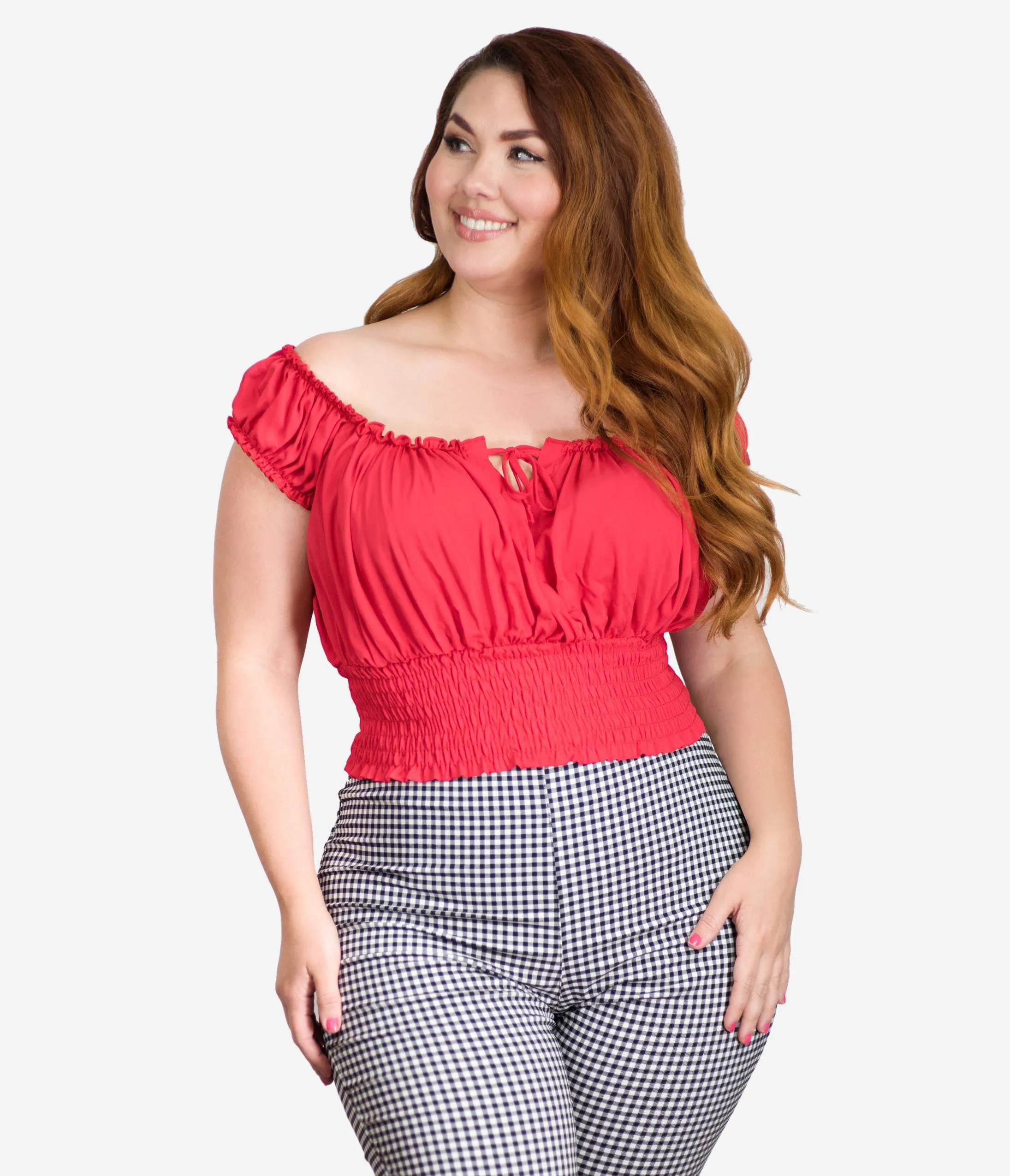 Bettie Page Plus Size 1950s Red La Fiesta Crop Top