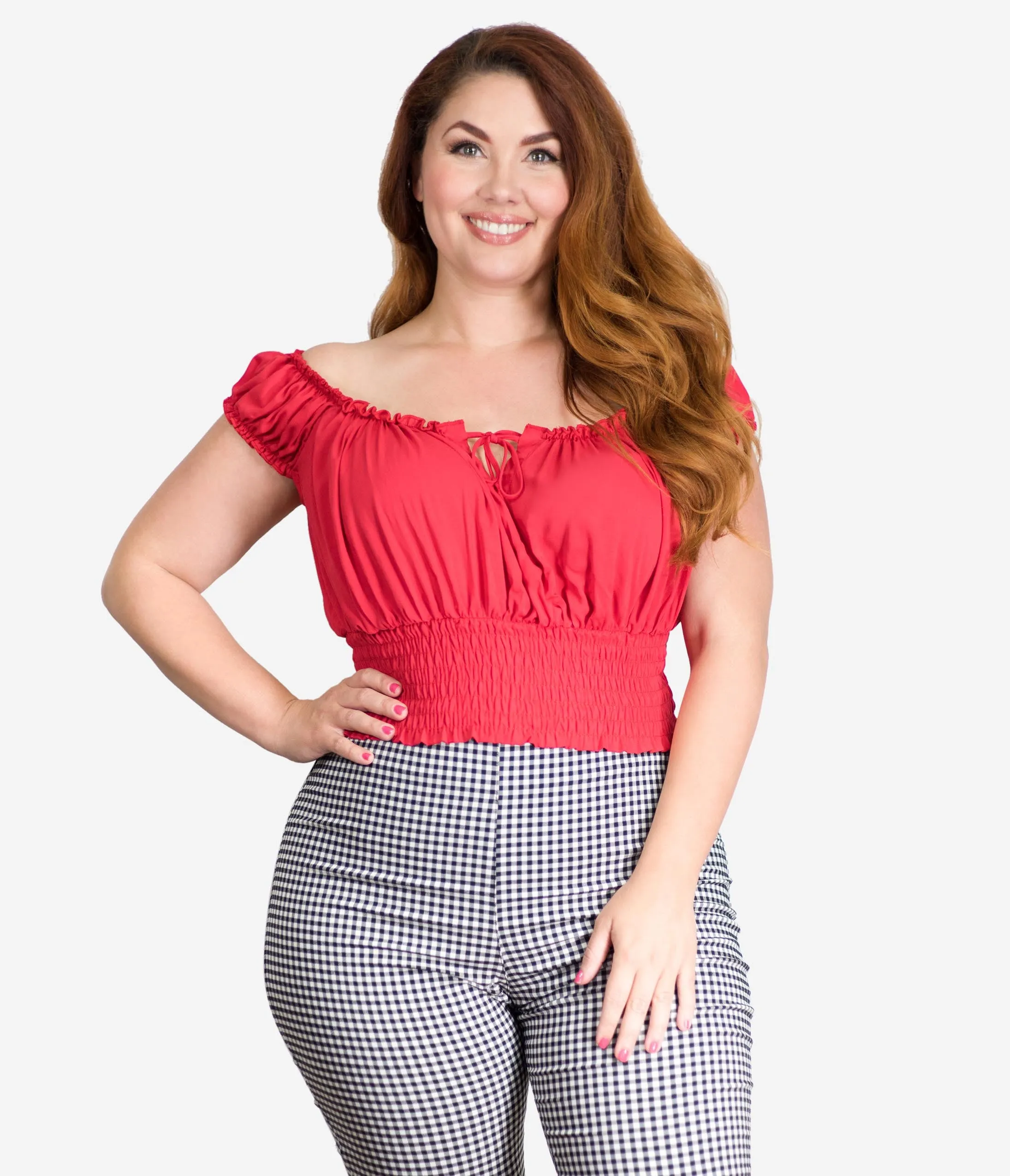 Bettie Page Plus Size 1950s Red La Fiesta Crop Top