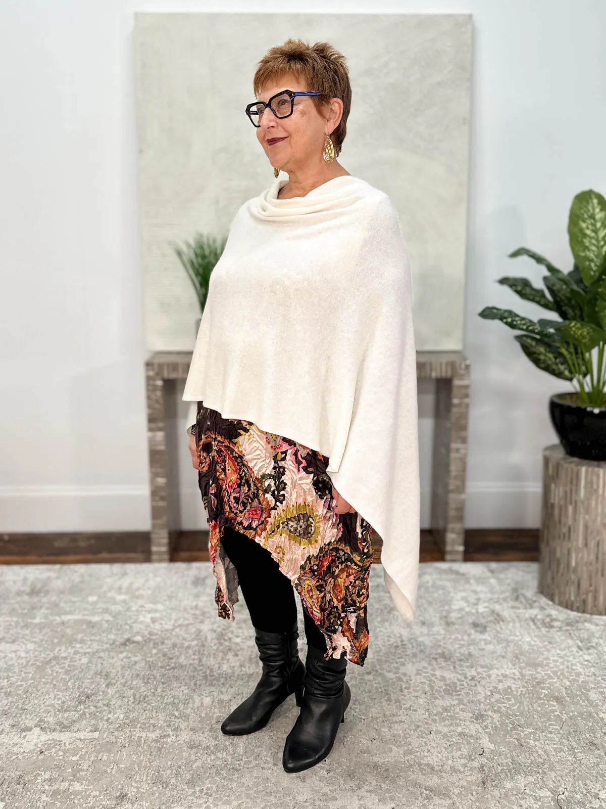 Cashmere Poncho Topper, Ivory