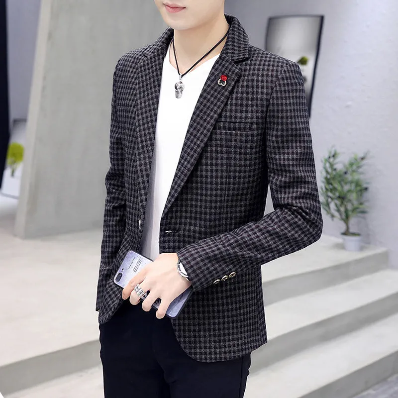 Casual Elegant Solid Plaid Pattern Men Blazer