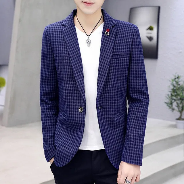 Casual Elegant Solid Plaid Pattern Men Blazer