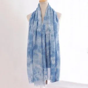 Chic Tie-Dyed Print Fringed Edge Voile Scarf For Women - Blue