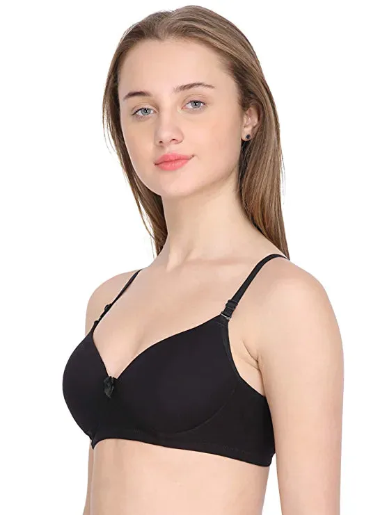 Clothonics Women's Black Spandex & Cotton Lightly Padded Non-Wired Regular Bra