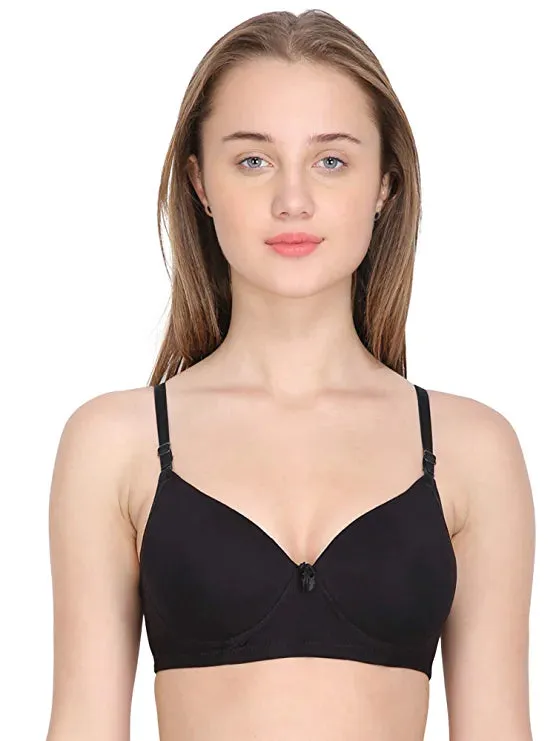 Clothonics Women's Black Spandex & Cotton Lightly Padded Non-Wired Regular Bra