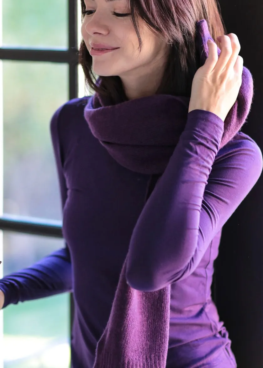 EGGPLANT Italian Ribbed Edge Cashmere Wrap/Scarf