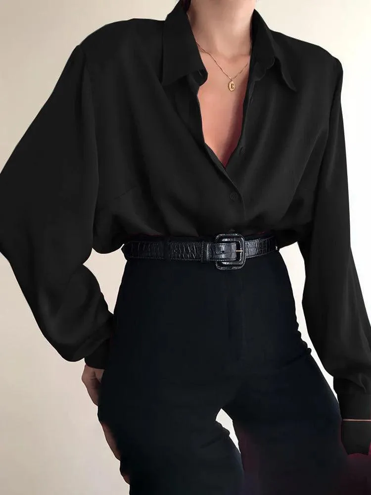 Elegant Red & Black Button-Down Office Blouse: Stylish & Professional Choice