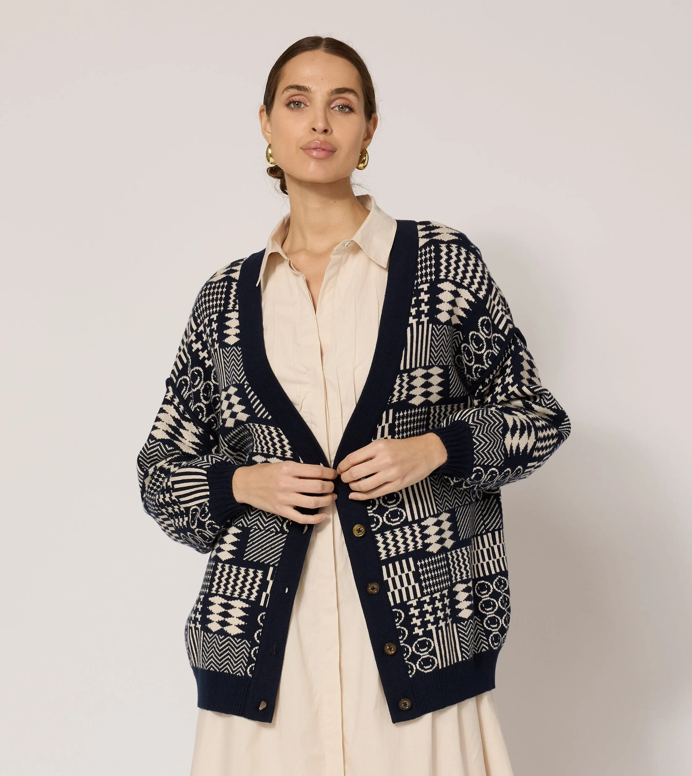 Feliz Cardigan | Blue & Cream