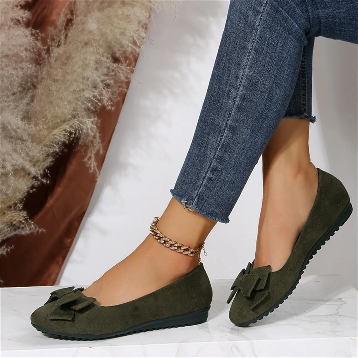 Fleur - Suede Slip-On Ballerinas with Bow