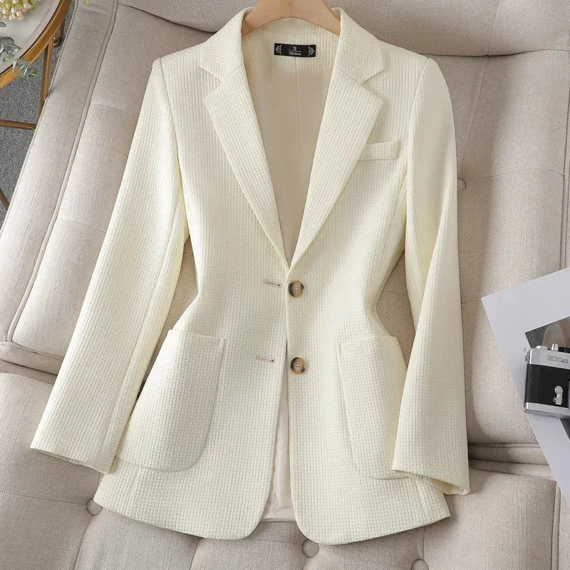 Flytonn-Fashion Elegant Solid Blazer for Women New Spring Autumn Style Korean Version Commuter Casual Elegant Single-breasted Blazer