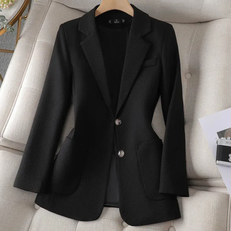 Flytonn-Fashion Elegant Solid Blazer for Women New Spring Autumn Style Korean Version Commuter Casual Elegant Single-breasted Blazer