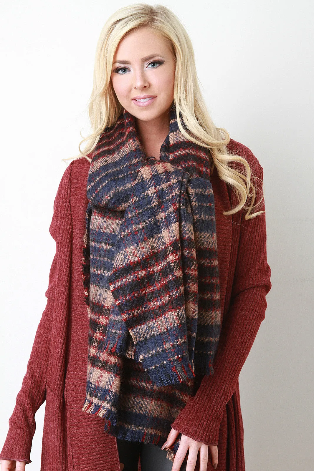 Grungy Nubby Plaid Scarf