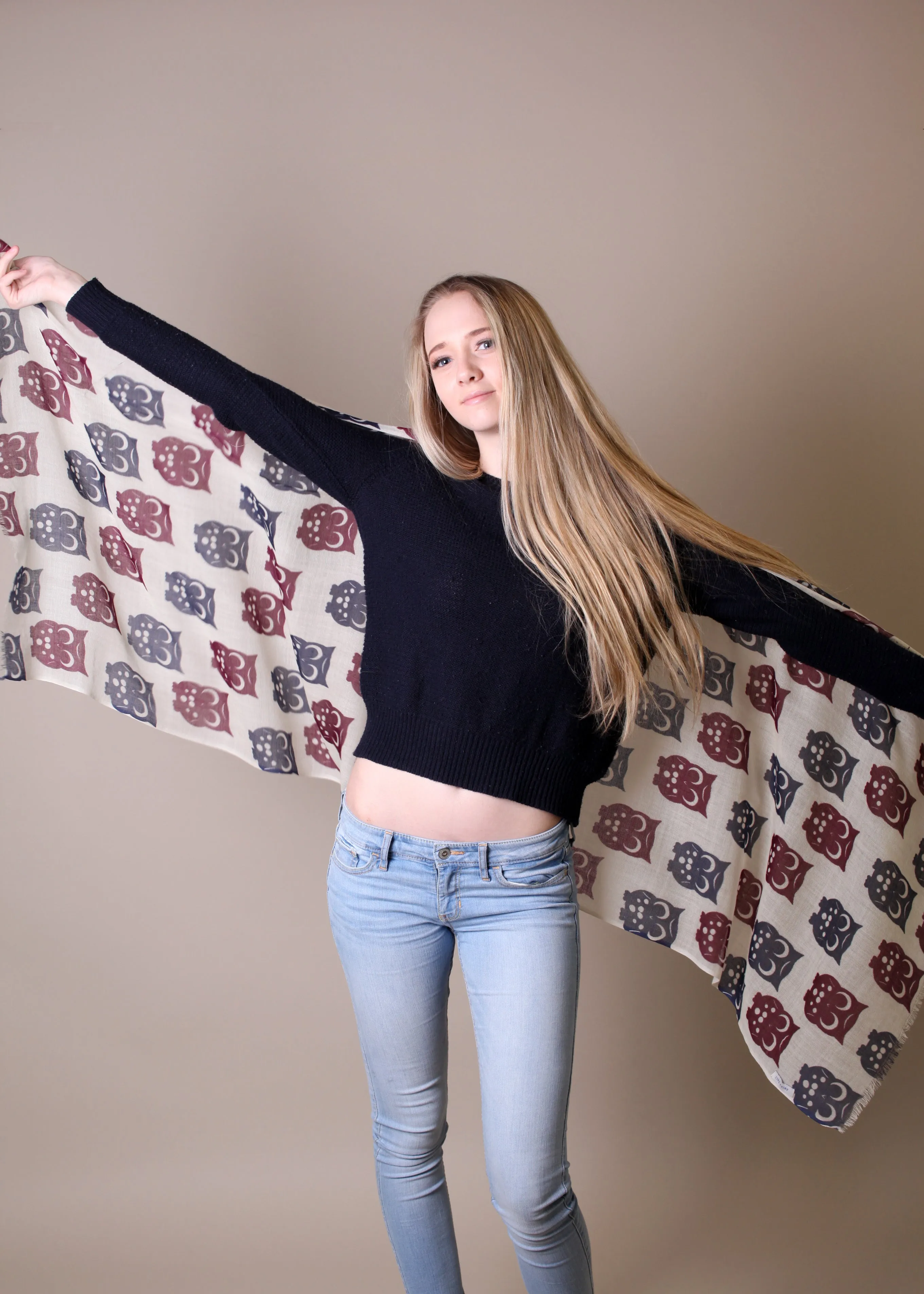 Happy Humble Owl Soft Wool Scarf / Shawl