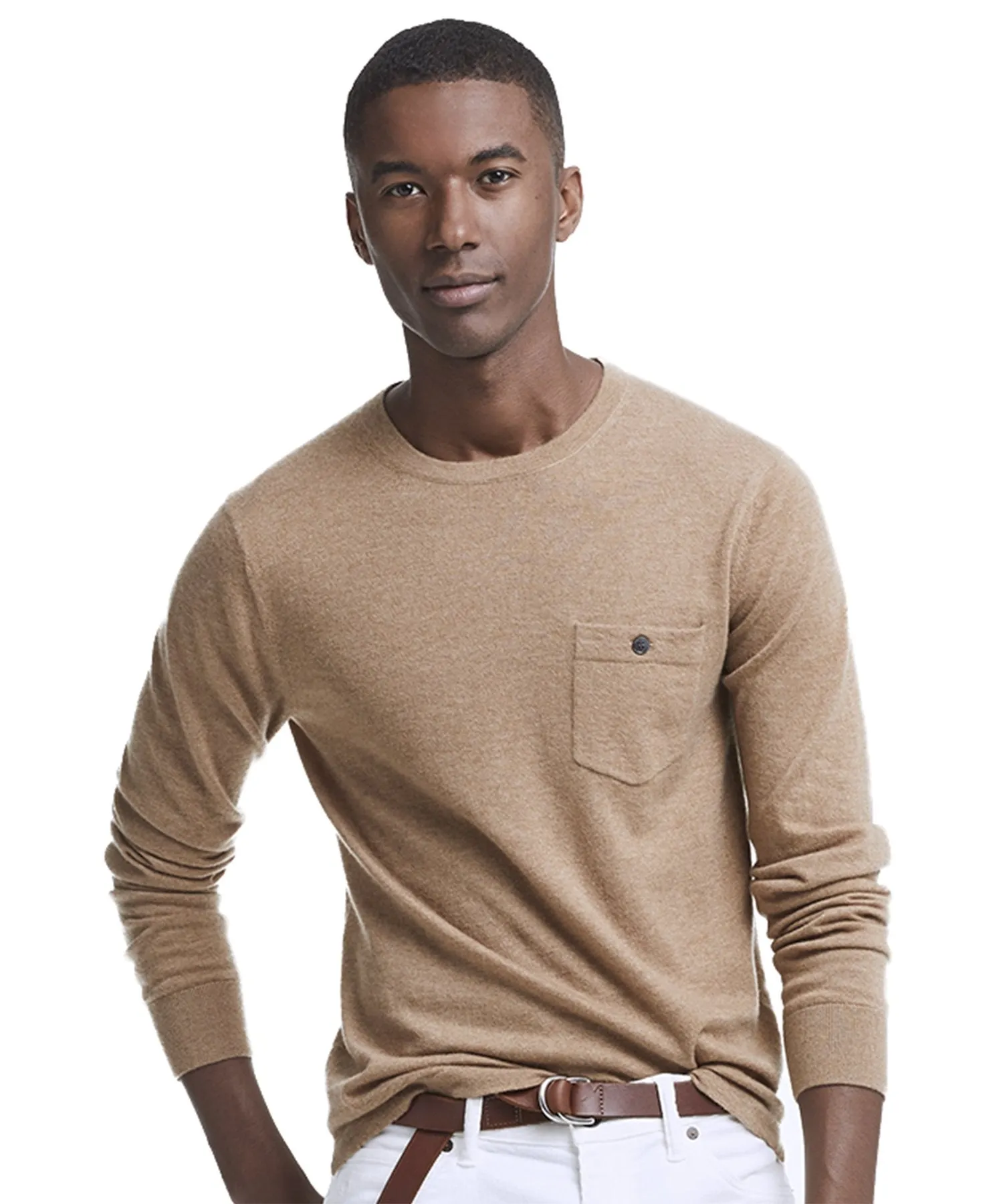 Italian Cashmere T-Shirt Sweater in Camel