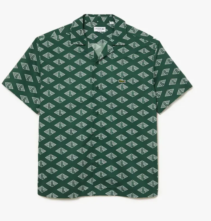 LACOSTE - RELAXED FIT  SHORT SLEEVE MONOGRAM PRINT SHIRTS Men’s -GREEN/WHITE-YRR