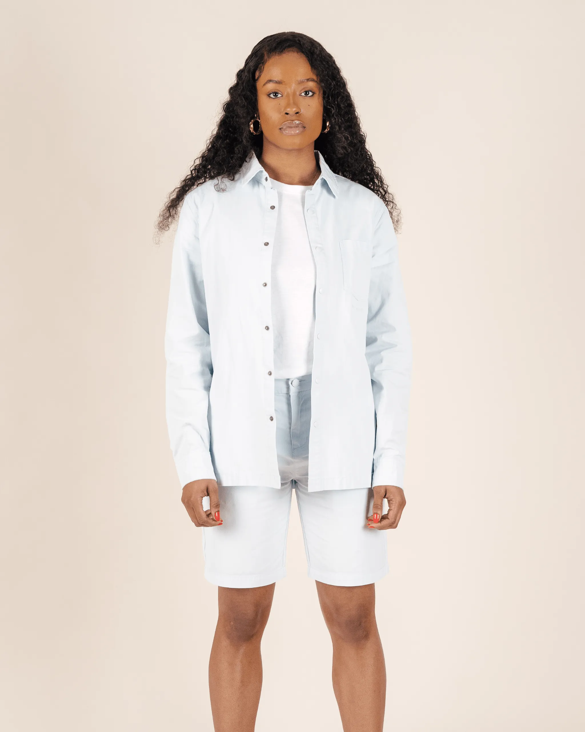 Lightweight Relaxed Snap Button Shirt Illusion Blue