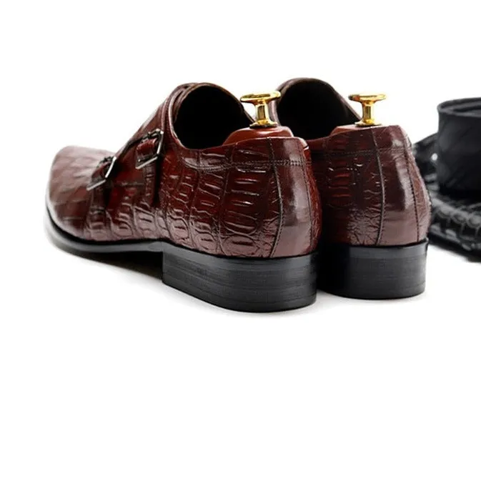 Luxury Alligator Pattern Pointed Toe Brogue Dress Shoes