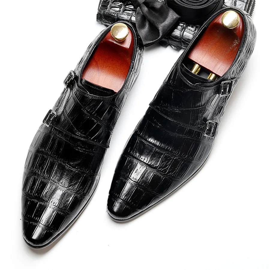 Luxury Alligator Pattern Pointed Toe Brogue Dress Shoes