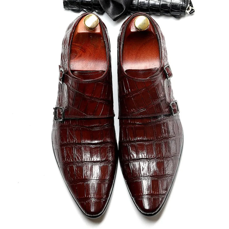 Luxury Alligator Pattern Pointed Toe Brogue Dress Shoes