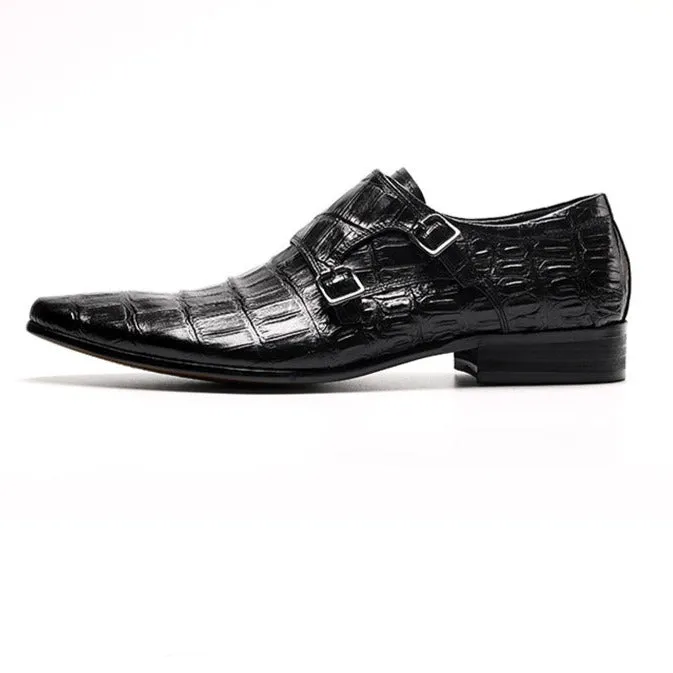 Luxury Alligator Pattern Pointed Toe Brogue Dress Shoes