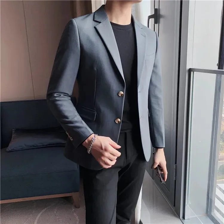 Men's High Quality Single Button Blazer: Elegant Slim Fit Casual Business Suit Jacket for Parties