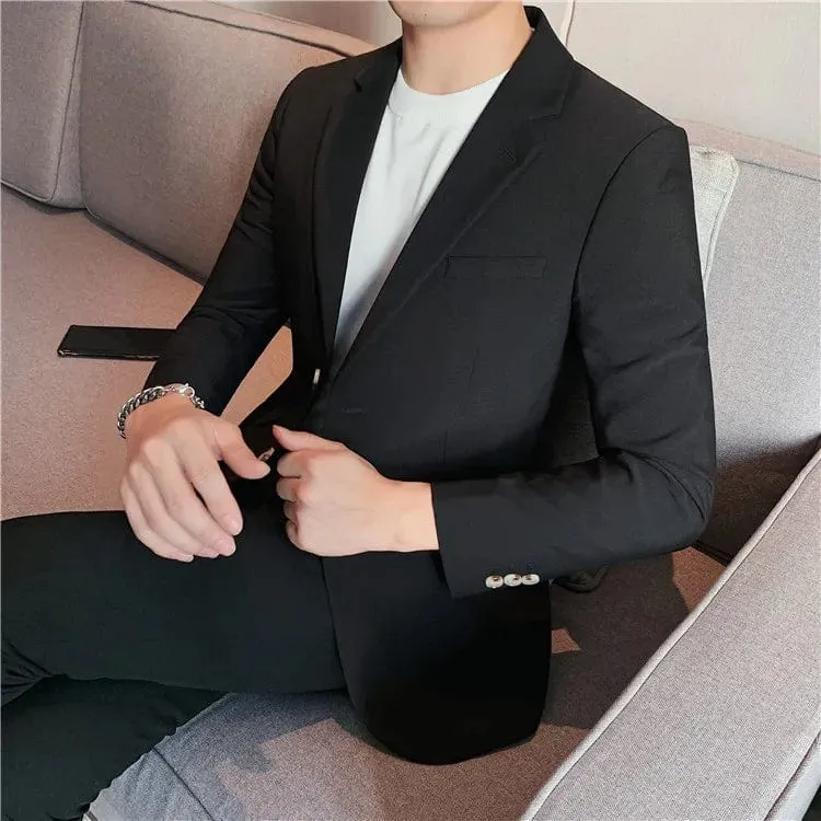 Men's High Quality Single Button Blazer: Elegant Slim Fit Casual Business Suit Jacket for Parties