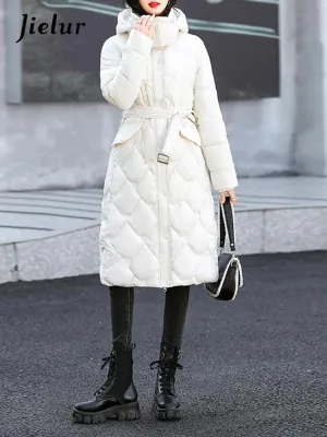 Metaversmall Bright Cotton Jackets for Women Winter Korean Parkas Female Fashion Mid Long Slim Warm White Cofee Khaki Coat Female