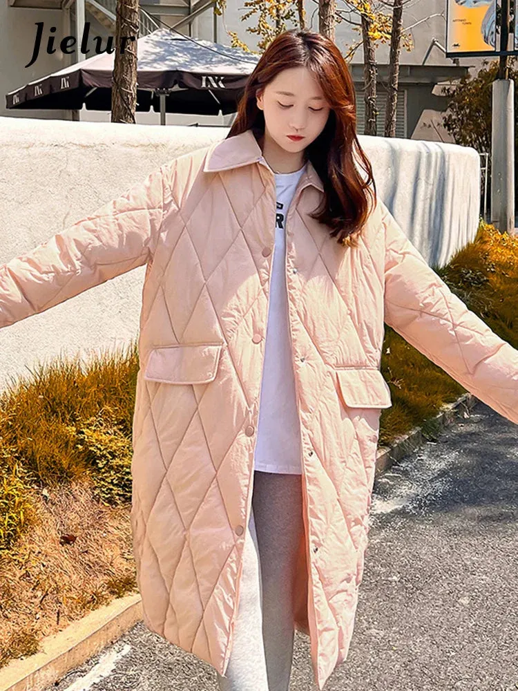 Metaversmall Diamond Plaid Cotton Padded Jacket for Women White Parkas New Detachable Knitted Hat Knee Length Coffee Pink Coat S-L