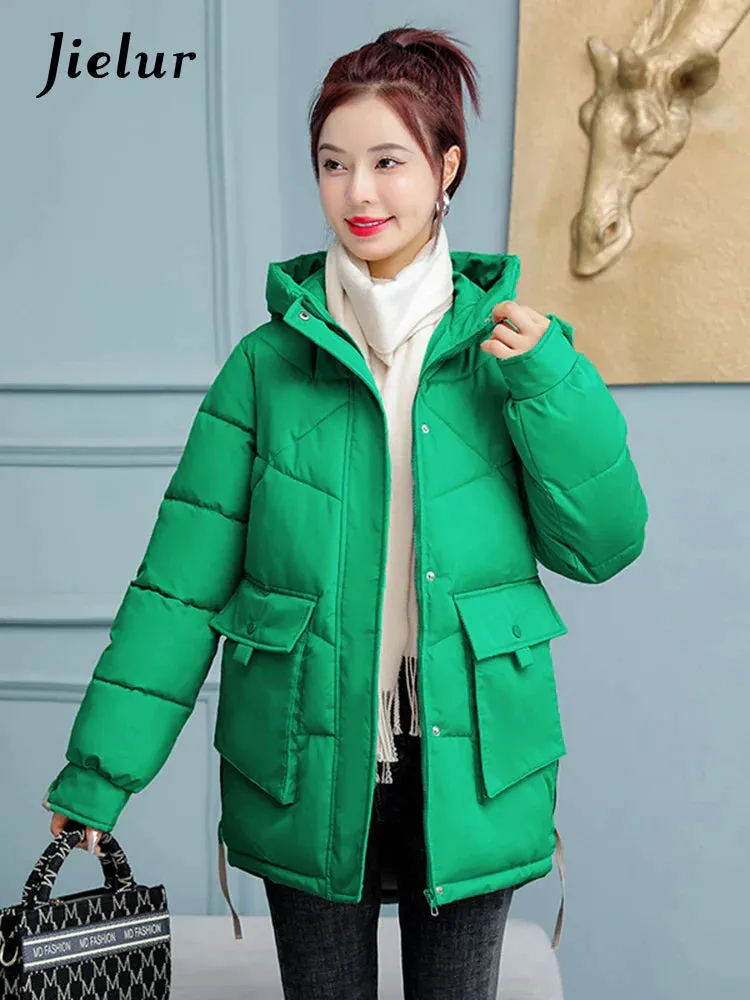 Metaversmall Down Cotton Jackets Winter Korean Women Parkas Loose Thickened Hooded Warm Coat Woman Mid-length Blue Khaki Jacket M-XXL