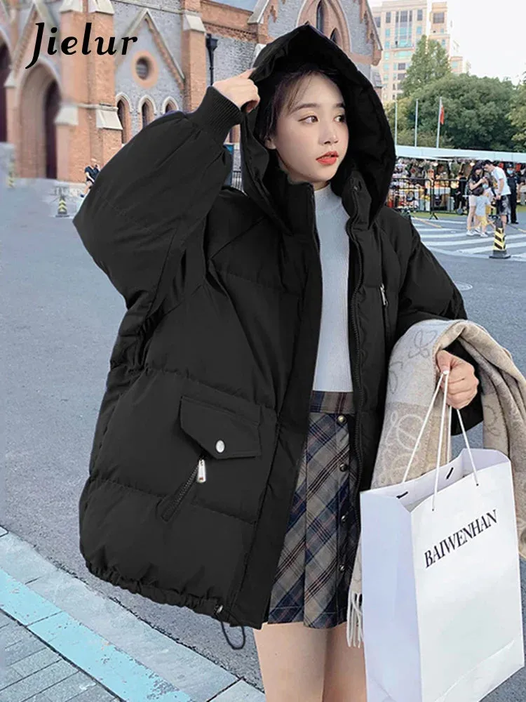 Metaversmall Style Bread Jackets Short Winter Jacket for Women Korean Fashion Loose Warm Black White Coat Woman Parkas Hooded S-XL