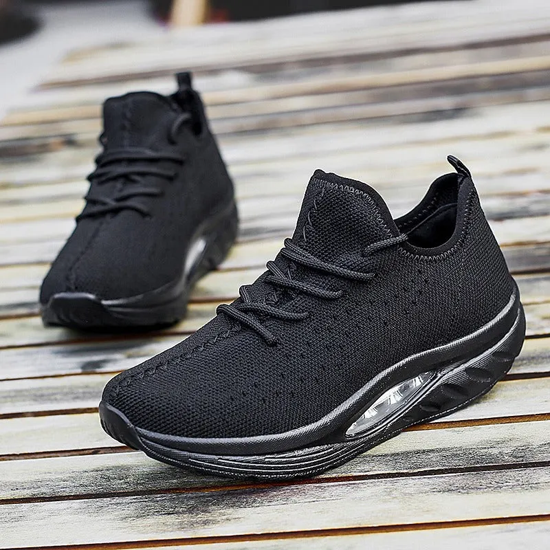 Overseas large women's air-cushion sports shoes, breathable fly-knit sneakers