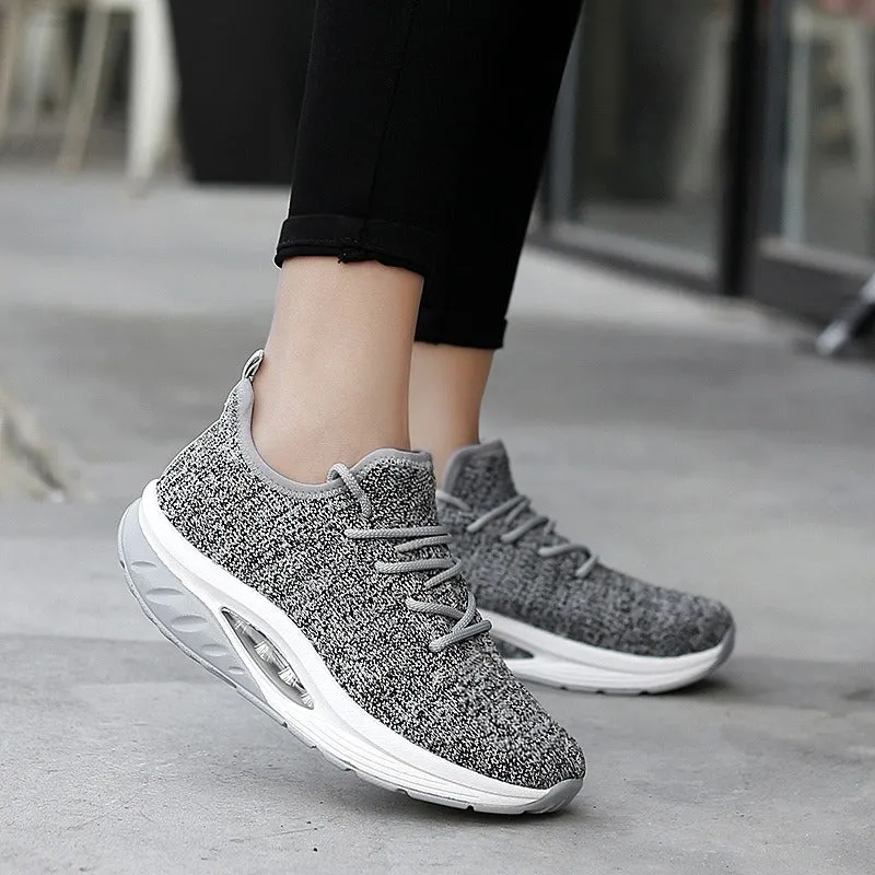 Overseas large women's air-cushion sports shoes, breathable fly-knit sneakers