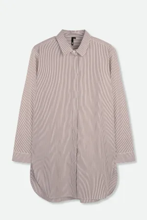 PERFECT SHIRT WITH A LENGTHENED HEM IN ITALIAN COTTON IN BROWN & WHITE STRIPE