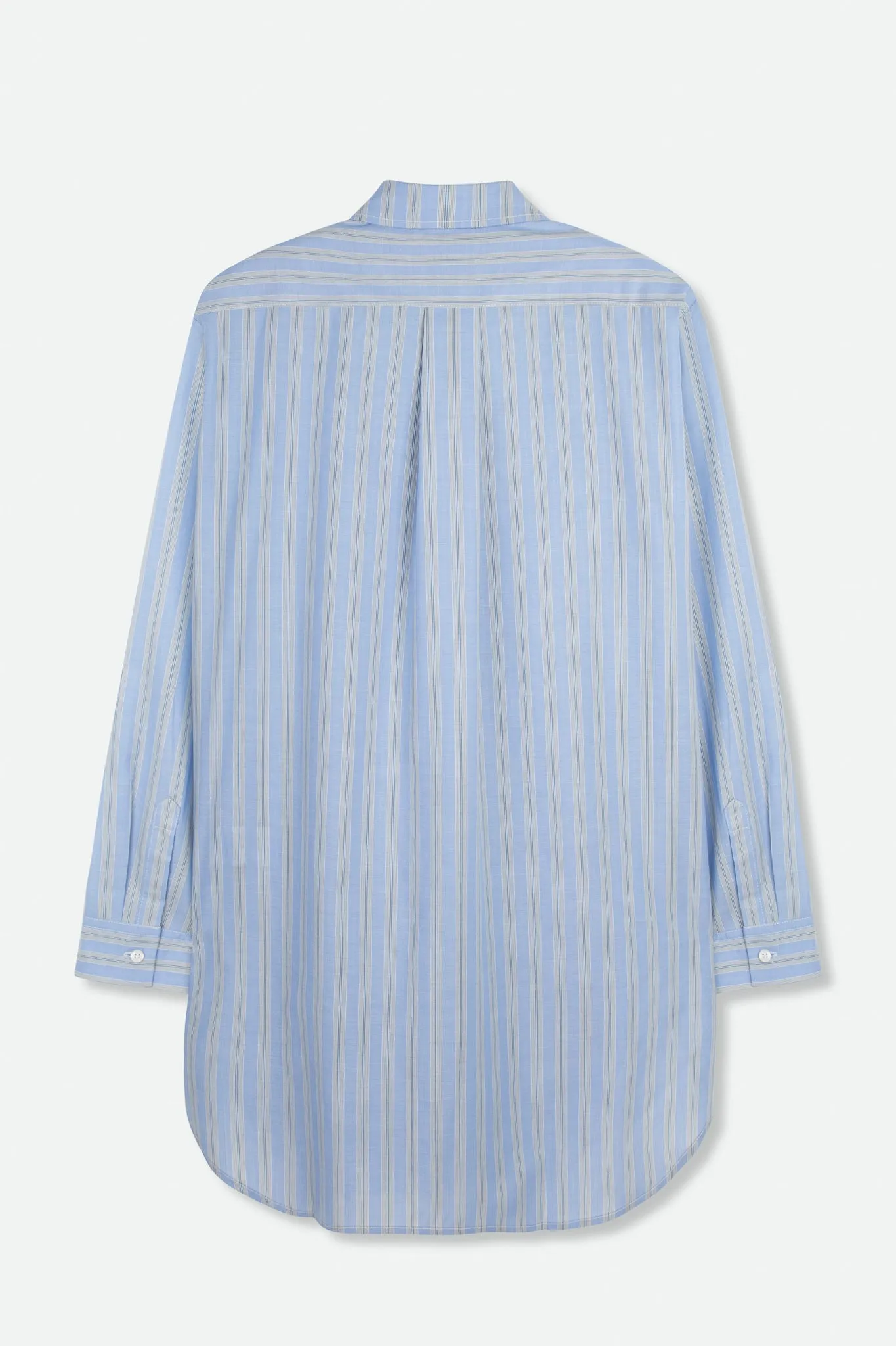 PERFECT SHIRT WITH A LENGTHENED HEM IN ITALIAN COTTON LIGHT BLUE STRIPE