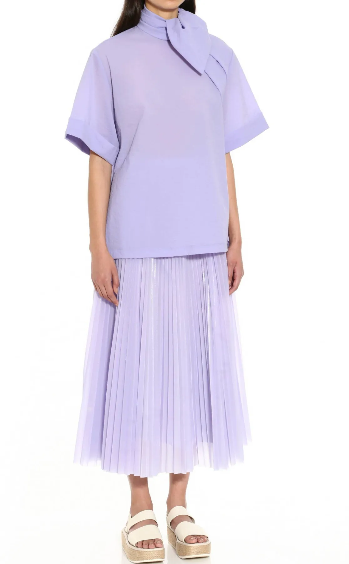 Pleated Skirt in Lavender Coated Mesh