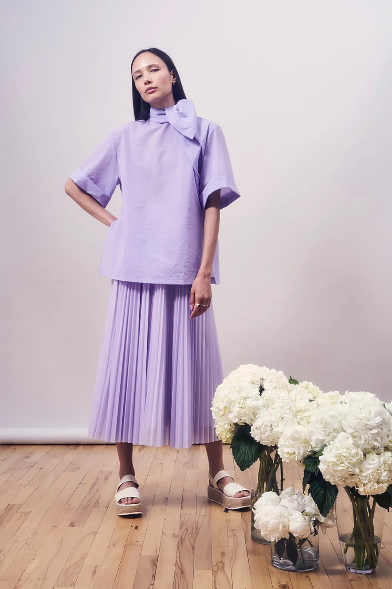 Pleated Skirt in Lavender Coated Mesh